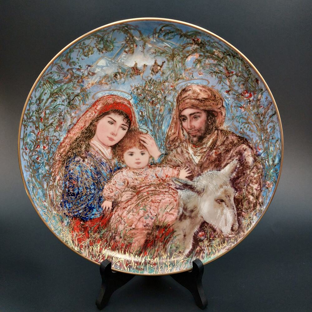 Edna Hibel 1987 Christmas Plate Flight Into Egypt Edwin Knowles Complete Box COA